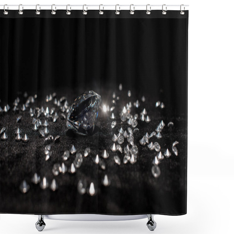 Personality  Selective focus of gemstones on black velvet isolated on black  shower curtains