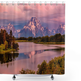 Personality  Grand Teton Mountains From Oxbow Bend On The Snake River At Sunrise. Grand Teton National Park, Wyoming, USA. Shower Curtains