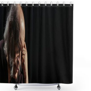 Personality  Pensive Medieval Philosopher Thinking With Bowed Head Isolated On Black, Banner Shower Curtains