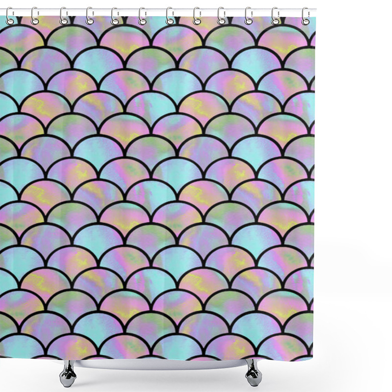 Personality  Watercolor Multicolored Scales Of Mermaid. Seamless Pattern Shower Curtains