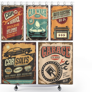 Personality  Vintage Car Service Metal Signs And Posters Vector Shower Curtains