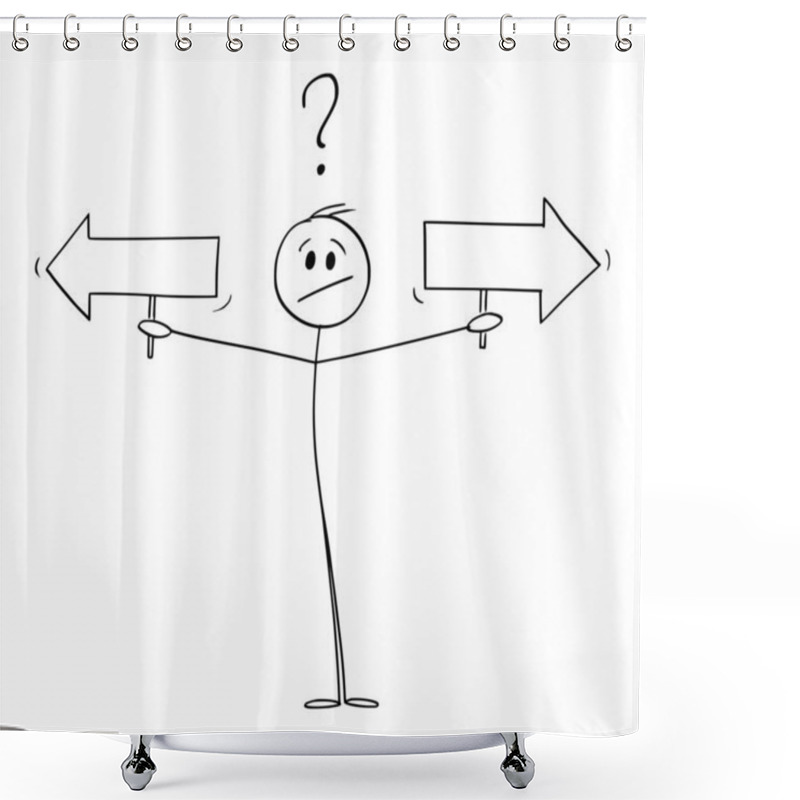 Personality  Person or Businessman Holding Two Arrows, Vector Cartoon Stick Figure Illustration shower curtains