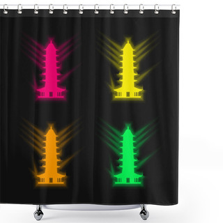 Personality  Auspicious Light Pagoda Four Color Glowing Neon Vector Icon Shower Curtains