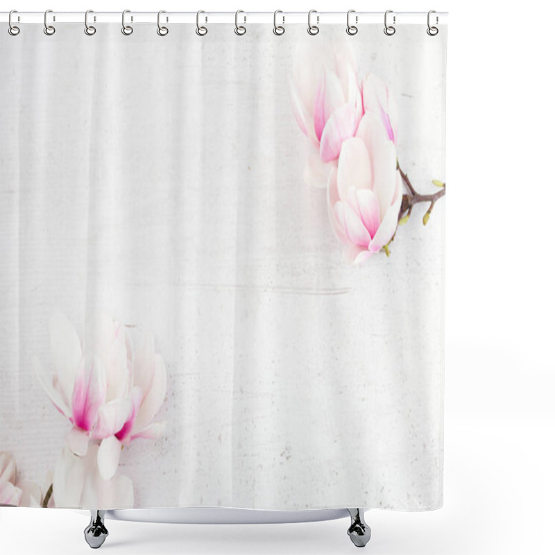Personality  Magnolia Flowers Flat Lay Scene Shower Curtains