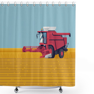 Personality  Cool Vector Flat Concept Design On Arable Filed Harvest With Grain Header Combine Harvester Reaping Crops. Ideal For Agriculture And Farming Graphic And Web Design Shower Curtains