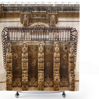 Personality  Baroque Ornamental Statues Under The Balconies Shower Curtains