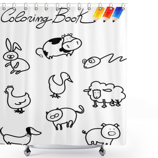 Personality  Coloring Book For Children, Farm Animals Shower Curtains