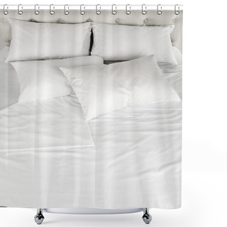 Personality  White Pillows On Bed Close Up Shower Curtains