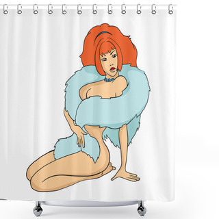Personality  Beautiful Sexy Redhead Woman In Provocative Pose. Vector Illustration, Isolated On White. Shower Curtains