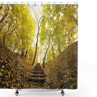 Personality  Stairs In Autumn Park Shower Curtains