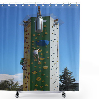 Personality  Extreme Play Of Children, Young Climbers On A Climbing Wall ...                                                                                                                                                                Shower Curtains