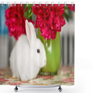 Personality  Little Cute White Rabbit In Basket With Spring Flowers Shower Curtains