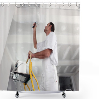 Personality  Tradesman Painting A Ceiling Shower Curtains