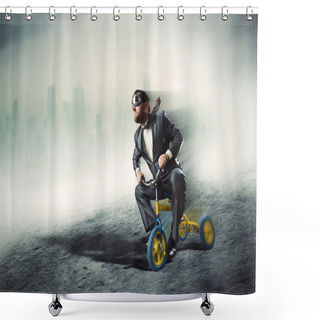 Personality  Nerdy Businessman Riding A Small Bicycle Shower Curtains