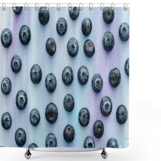 Personality  Top View Of Ripe Blueberries On White Surface With Purple Watercolor Strokes Shower Curtains