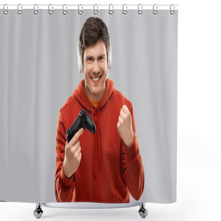 Personality  Man With Gamepad Playing Video Game Shower Curtains