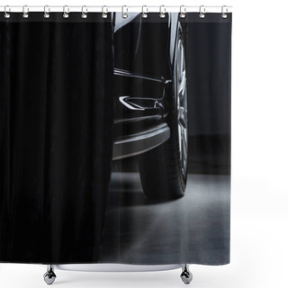 Personality  Close Up View Luxury Shining Black Automobile On Dark Background Shower Curtains