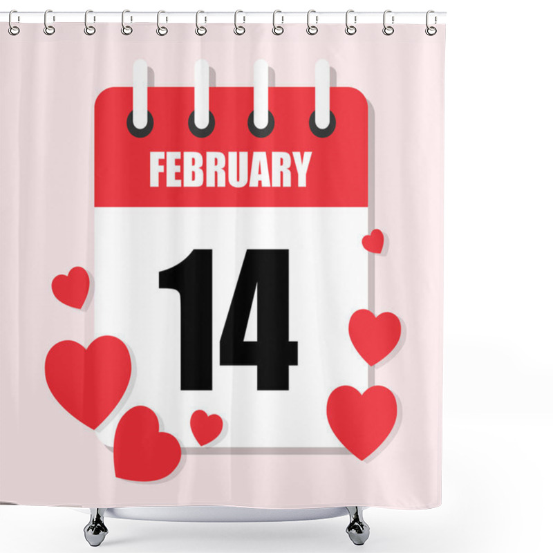 Personality  Calendar 14 February. Valentine's Day Holiday. Love And Heart Concept. Vector Illustration In Flat Design. Shower Curtains