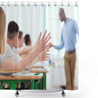 Personality  Teacher Giving High Five To Multicultural Group Of High School Teenage Students Shower Curtains