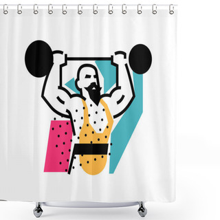 Personality  Illustration Of The Strongman, Weightlifter, Circus. Icon Logo For Circus Or Sports Studio. An Illustration For A Site, A Poster, A Postcard. Image Is Isolated On White Background. Vector Illustration. Shower Curtains