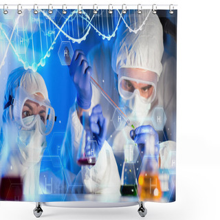 Personality  Close Up Of Scientists Making Test In Lab Shower Curtains
