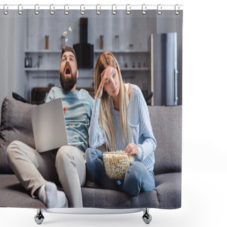 Personality  Wife Feeling Awkwardly Near Husband With Laptop  Shower Curtains