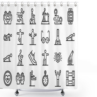 Personality  Workout Seniors Icons Set, Outline Style Shower Curtains