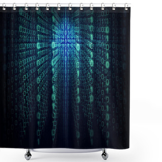 Personality  Matrix Background With The Green And  Blue Symbols Shower Curtains
