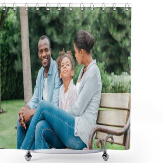 Personality  African American Family Resting On Bench Shower Curtains