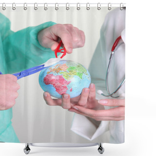 Personality  Medical Staff Operating On Globe Shower Curtains