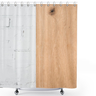 Personality  White Brick Wall And Wooden Surface Shower Curtains