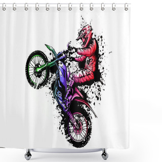 Personality  Motocross Rider Ride The Motocross Bike Vector Illustration Shower Curtains