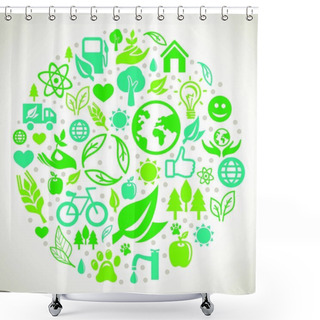 Personality  Vector Ecology Concept - Round Design Element Made From Icons And Signs Shower Curtains