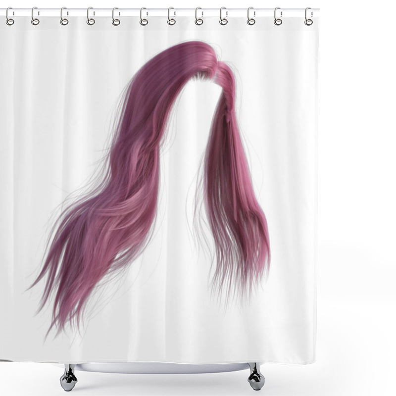 Personality  Straight Pink Hair isolated on white shower curtains