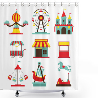 Personality  Amusement Park Objects Flat Icons Set Shower Curtains