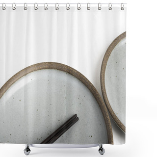 Personality  A Pair Of Chopsticks With Stoneware Plate Shower Curtains