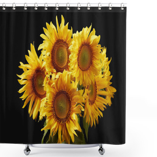 Personality  Beautiful Bright Yellow Sunflower Bouquet, Isolated On Black Shower Curtains