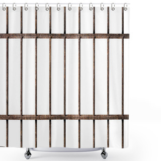 Personality  Old Prison Rusted Metal Bars Cell Lock Isolated On White Background Shower Curtains