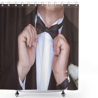 Personality  Groom Have Final Preparation For Wedding Shower Curtains