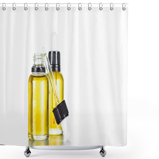 Personality  Bottles Of Natural Serum And Dropper Isolated On White Shower Curtains