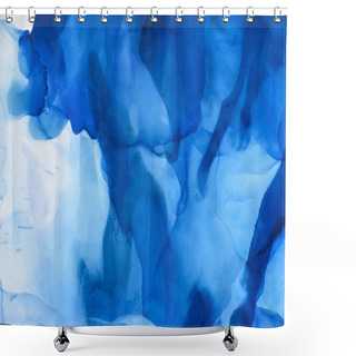 Personality  Blue Splashes Of Alcohol Ink As Abstract Background Shower Curtains