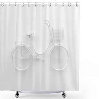 Personality  Single Retro Bicycle Painted In Monochrome White. Isolated On White Background. Abstract Concept. 3D Render. Shower Curtains