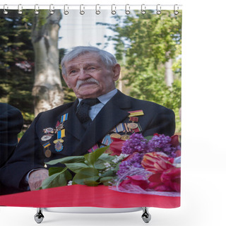 Personality  Makeevka, Ukraine - May, 7, 2014: Veteran Of World War II During Shower Curtains