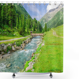 Personality  Mountain Stream And High Peaks Of Austrian Alps Shower Curtains