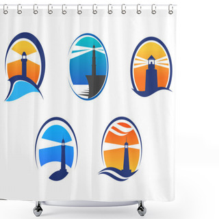 Personality  Colorful Lighthouse Symbols Set Shower Curtains
