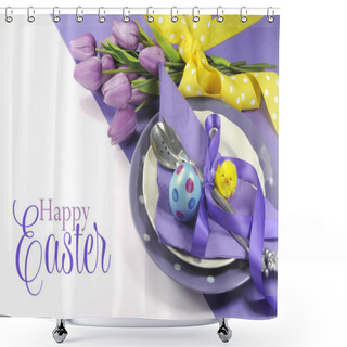 Personality  Happy Easter Yellow And Purple Mauve Lilac Theme Easter Table Place Setting Shower Curtains