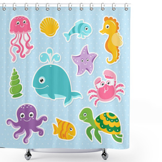 Personality  Ocean Set With Cute Sea Animals Octopus Turtle Whale Seahorse Shower Curtains
