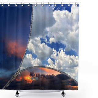 Personality  Zip Lock Separating The Sky At Night And Day Shower Curtains