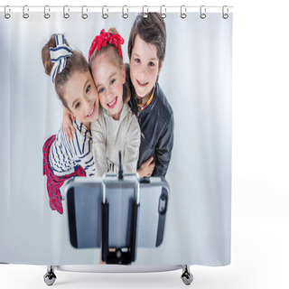 Personality  Children Making Selfie Shower Curtains