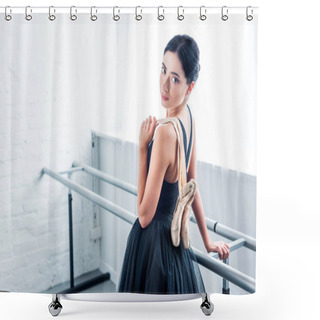 Personality  Beautiful Young Ballerina Holding Pointe Shoes And Looking At Camera Shower Curtains